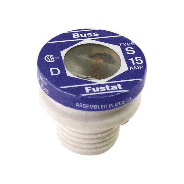 Eaton Bussmann Plug Fuse, S Series, Time-Delay, 15A, 125V AC, Indicating, 10kA at 125V AC BP/S-15